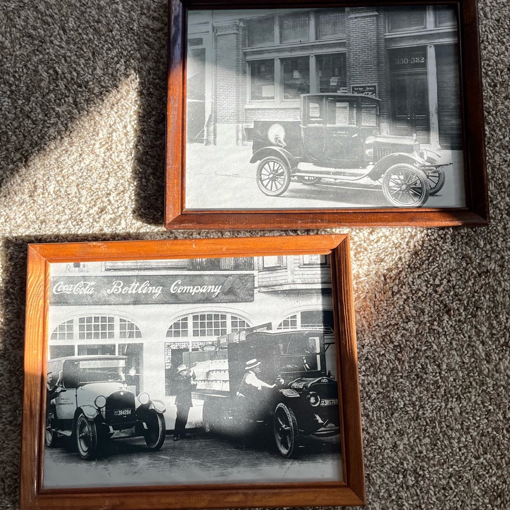 Coca Cola Vintage Car Photo Frames with Brown Wooden Border